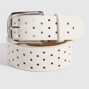 White Perforated Women's Belt with Silver Buckle size lg